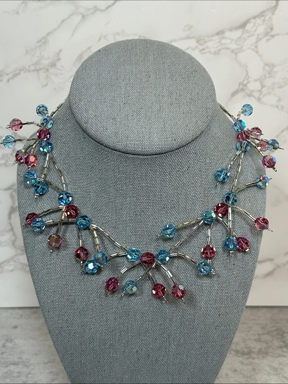 Crystal Branch Necklace in Blue and Pink